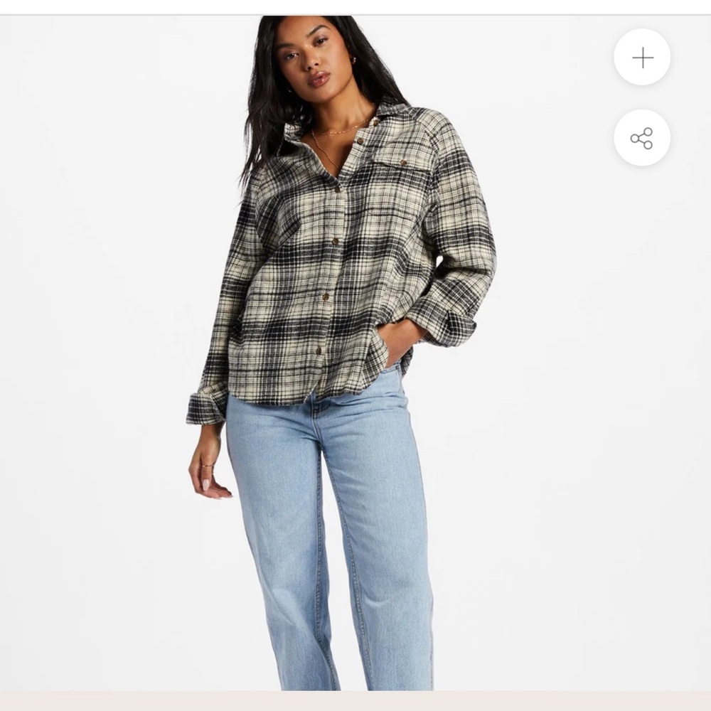 Billabong Woman's‎ Best Time Flannel Long Sleeve Black White NWT